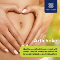 Healthspan Artichoke Extract 360mg (120 Tablets) | Supports Digestion & Liver Health | High Strength Vegan Artichoke Tablets with 7.2mg of Cynarin | with Calcium, Folate & Vitamin B6 | Vegan