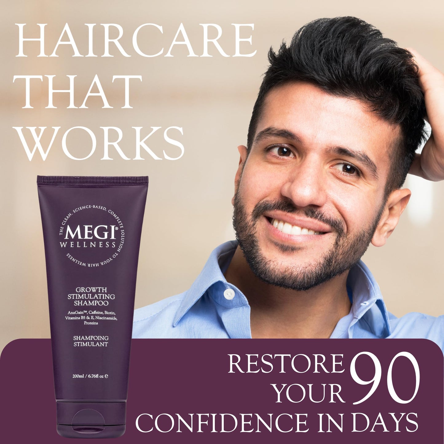 MEGI Wellness Hair Growth Shampoo for Thinning Hair 200ml – DHT Blocker for Women & Men – Caffeine, Biotin & AnaGain™ – Minoxidil Alternative for Hair Growth – Sulphate-Free, Colour Safe, Vegan