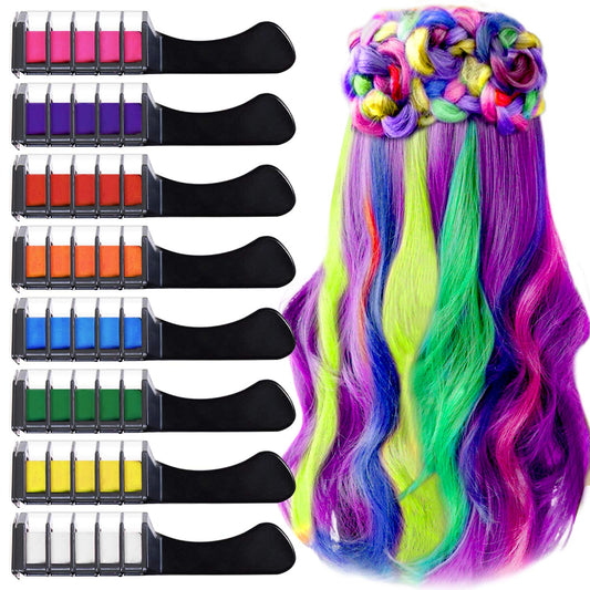 8 Color Hair Chalk Comb, EBANKU Temporary Hair Chalk Color Set with Lid, Non-toxic Washable, Mini Instant Hair Chalk Comb for Kids Party and Cosplay Party Halloween, Works on All Hair Colors