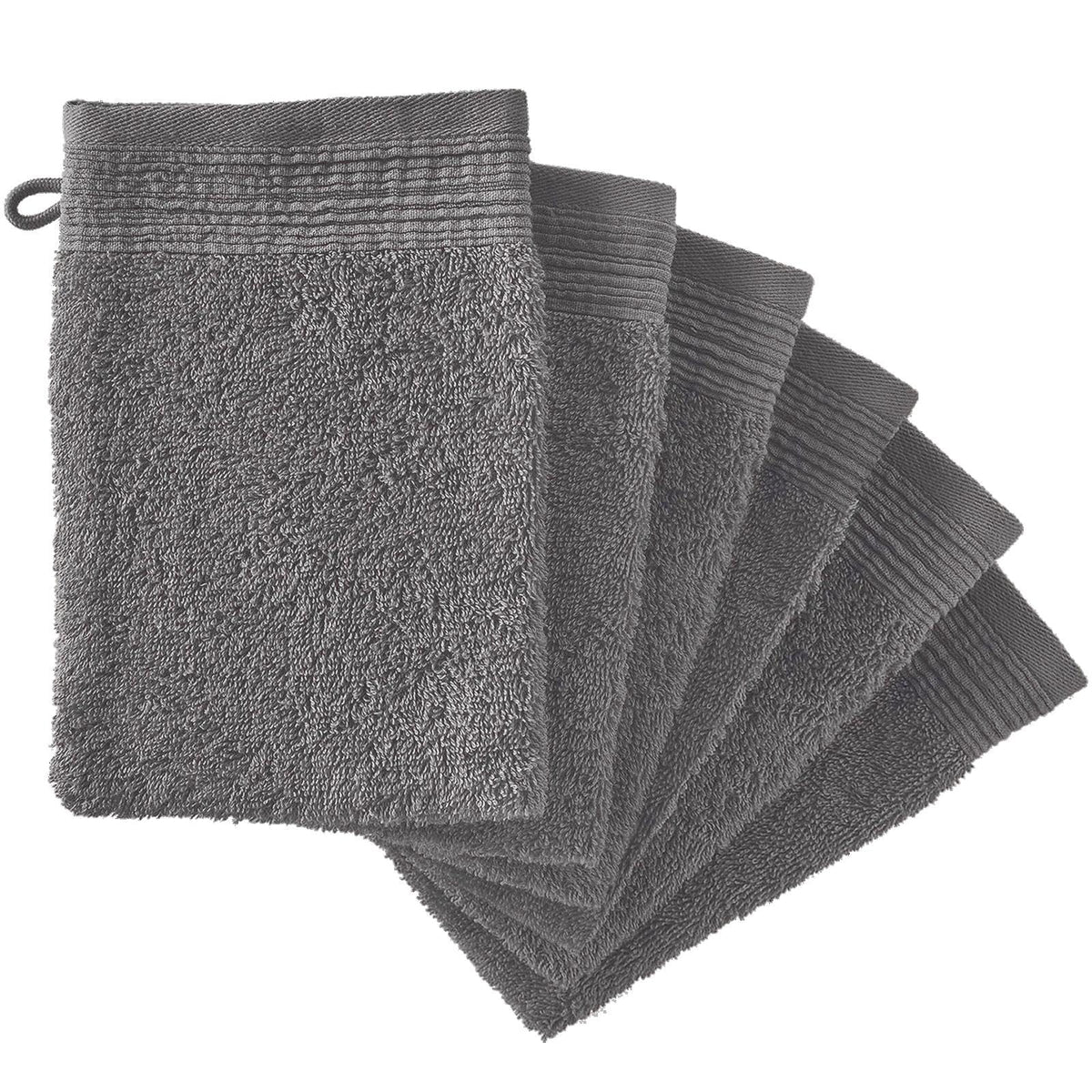 Adore Home 6 x Premium Quality Wash Mitts Absorbent Flannel Glove Face Mitt Body Scrub, Anthracite Grey