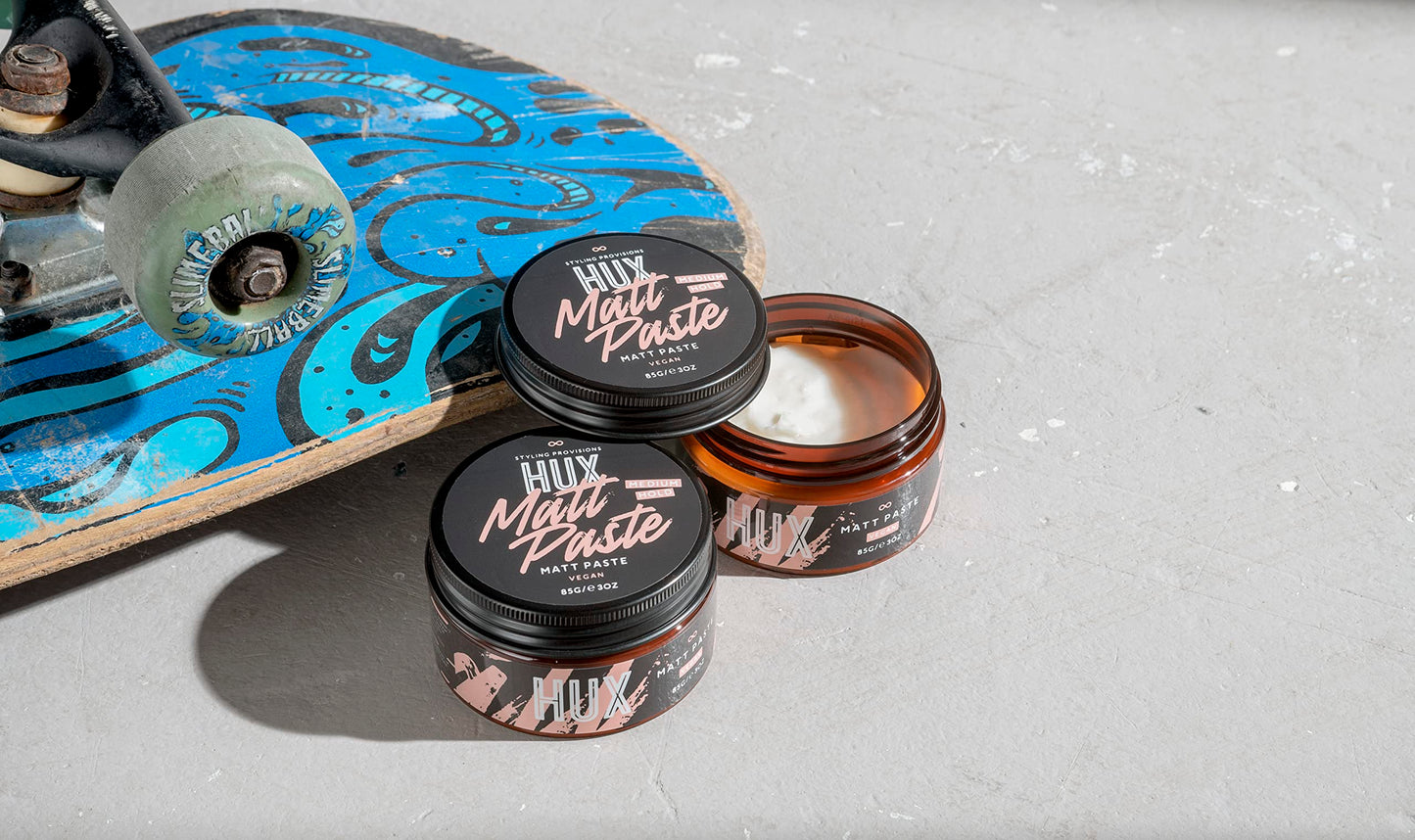 HUX Matt Paste, an all-round styling hair paste product, for accentuating curls and adding texture to any hairstyle. 85g
