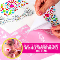 GirlZone Unicorn and Jewels Face Painting Kit, Amazing Face Paints for Children, Gems, Face Paint Brushes, and Face Paint Stencils in 1 Kids Face Paint Set to Create Childrens Face Paints