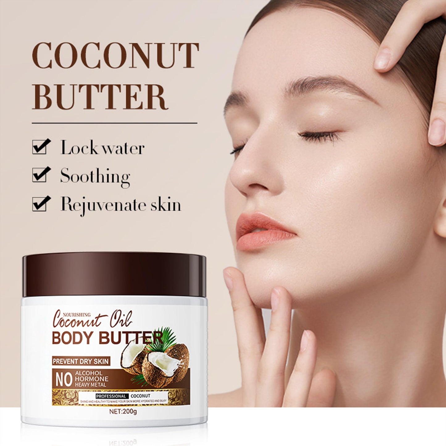 EliiSkinn Coconut Body Butter 200g – Intense Moisturizer for Dry Skin, Enriched with Coconut Oil. Deeply Nourishes, Soothes, and Hydrates for Silky Smooth Skin. Daily Skin Care Routine，Create Silky Skin