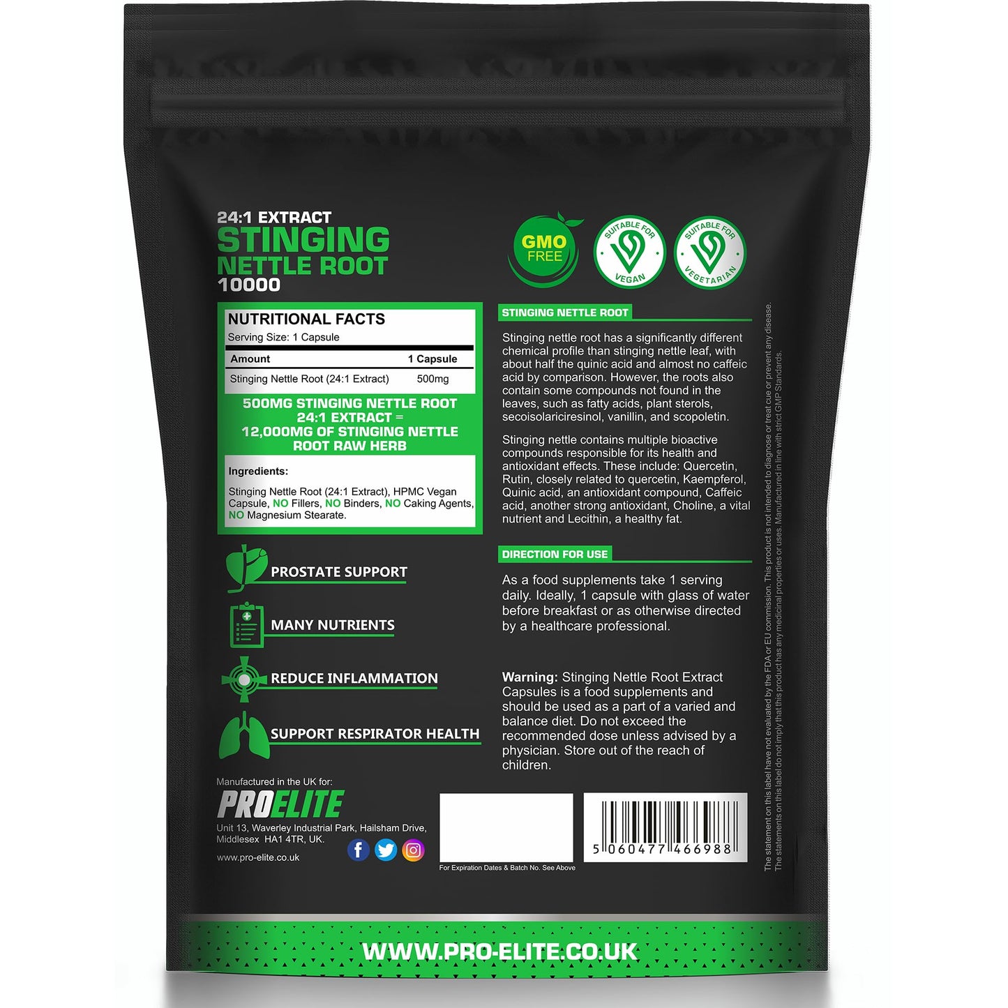 Stinging Nettle Root | 90 Capsules Vegan - 24:1 Extract 12,000mg Nettle Root per Capsule | High Strength Stinging Nettle Alternative to Powder NO Fillers & Binders | Made in UK by PROELITE
