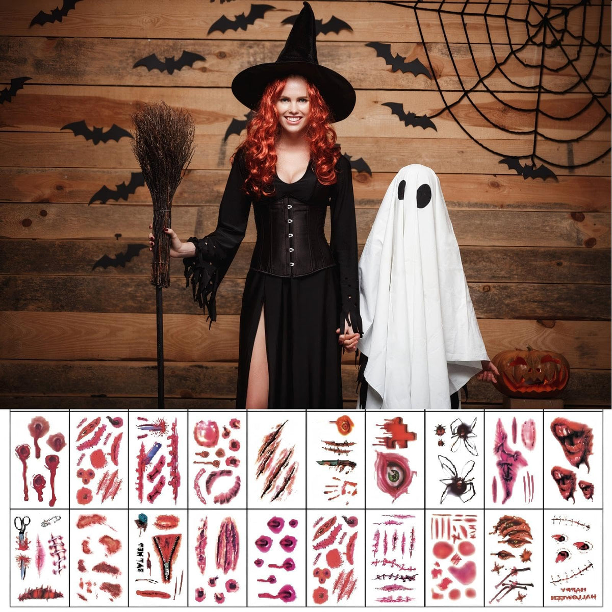Hdwnand 50PCS Temporary Tattoo for Halloween Simulated Scar Tattoo Sticker