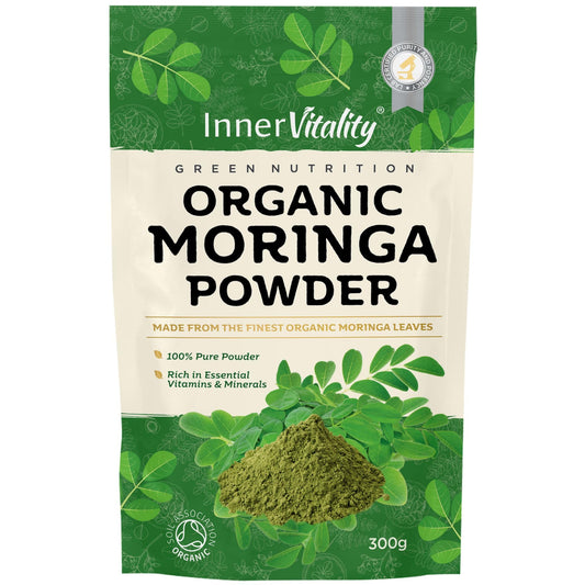 Organic Moringa Powder, Premium Certified Organic Pure Moringa 300g. Rich in Essential Vitamins & Minerals by Inner Vitality