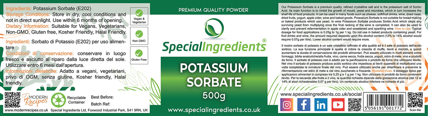 SPECIAL INGREDIENTS Special Ingredients Potassium Sorbate (Mould Inhibitor) 500g Premium Quality, Non-GMO, Gluten Free – Recyclable Container