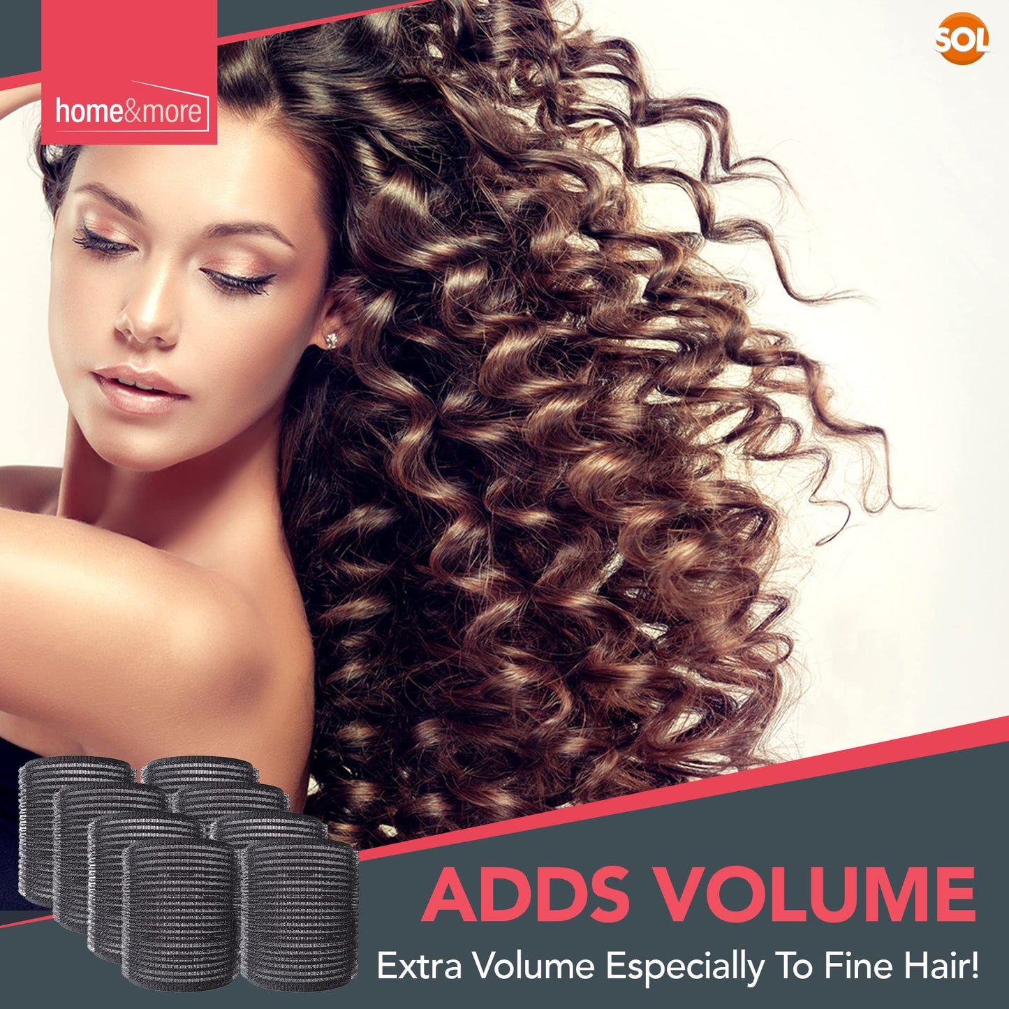 SOL 8PK Black Hair Rollers for Hair Volume | Self Holding Large Hair Rollers | Black Velcro Rollers for Hair | Hair Roller for Long Hair & Short Hair | Large Velcro Hairdressing Curler | Salon Hair Curler