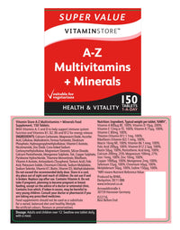 Vitamin Store A-Z Multivitamins & Minerals Food Supplement, 150 Tablets per Tub, Pack of 2 Tubs, 10 Months Supply