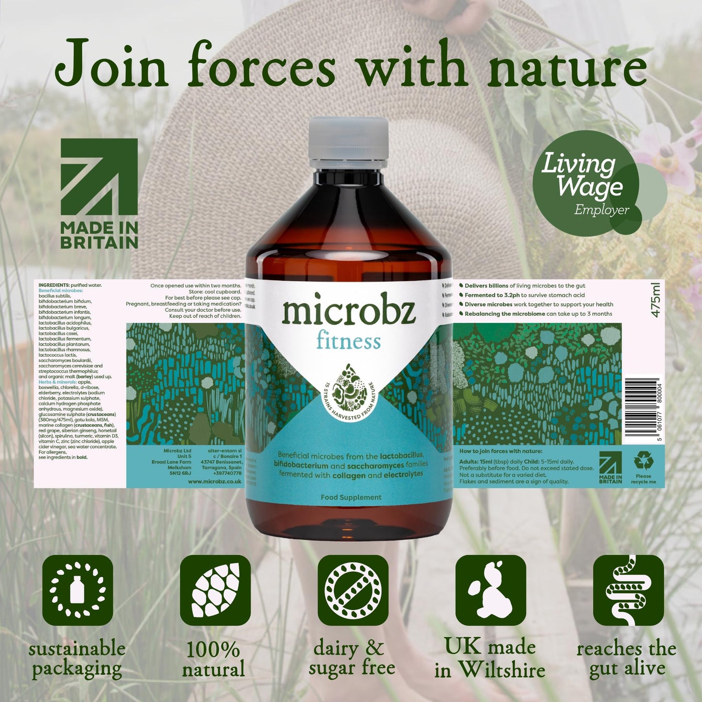 microbz MICROBZ Fitness Liquid Probiotics for Gut Health – Award-Winning Probiotic Supplement with 15 Strains & Fermented Herbs for Gym, Workout, Sport & Athletic Performance – Gluten Free - 31 Servings