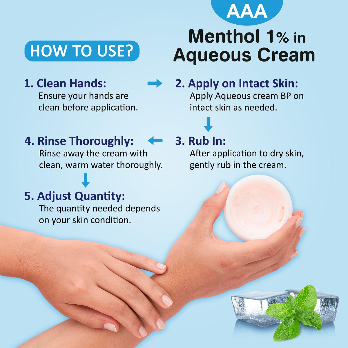 TriOn Pharma Aqueous Cream with Menthol 1% - 500g | Cooling Emollient for Softening & Soothing Skin | External Skin Cleansing Agent