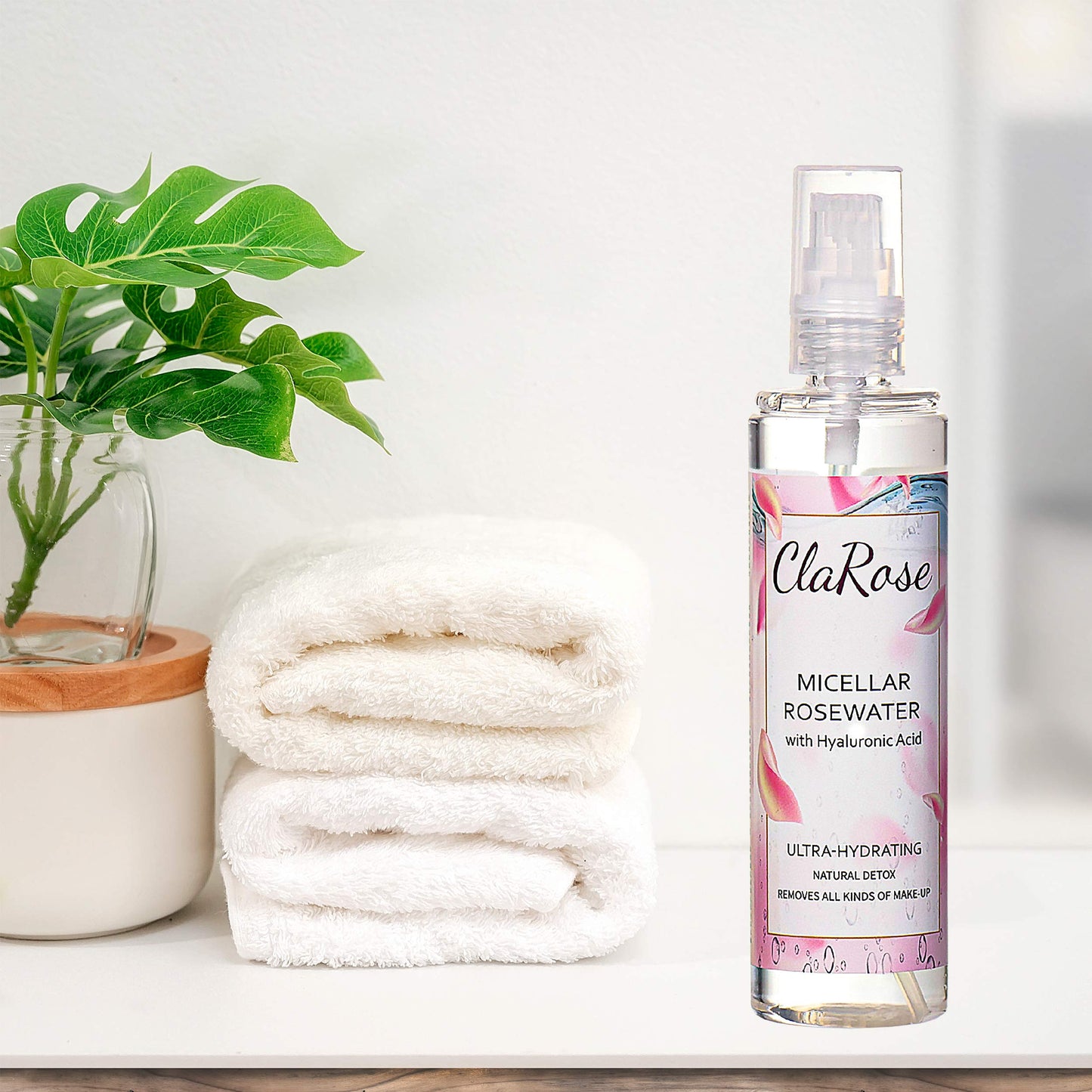 ClaRose Micellar Water with Hyaluronic Acid and 100% Natural Vegan Rosewater, 300 ml, (Pack of 2)