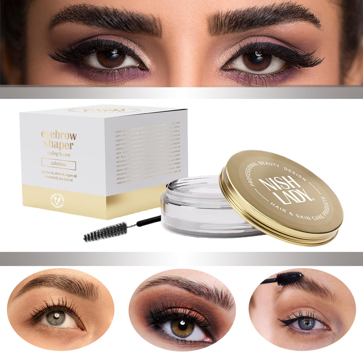 nishlady NISHLADY Brow Lift Lamination Gel Kit with Brush, Clear Tint, MEGA SIZE - 50 ml | Eyebrow Shaping Wax | Eye Brows Styling Soap | Long Lasting Hold Freeze Gel