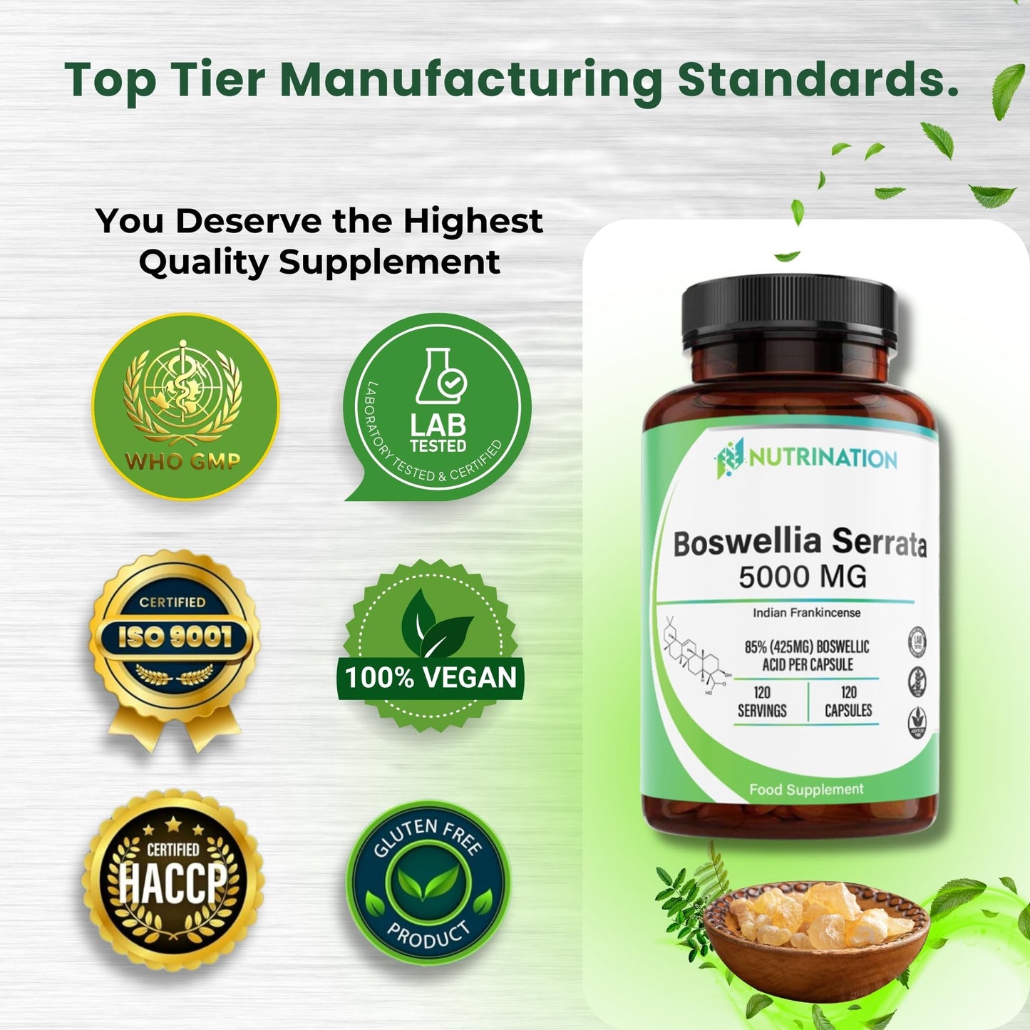 Boswellia Serrata Capsules 5000mg | Market-Leading Boswellic Acid 425mg Per Capsule | 4-Month Supply - 120 Capsules | Joint and Inflammation Support | Vegan, Non-GMO and Third-Party Lab Tested