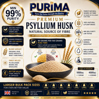 PURIMA Psyllium Husk 500g – 99% Purity Blond Whole Husks Flakes Bulk Soluble Natural Fibre for Baking Drinks Food Humans Eat Gut Laxatives Constipation Relief Digestive Aid Ispaghula Isabgol