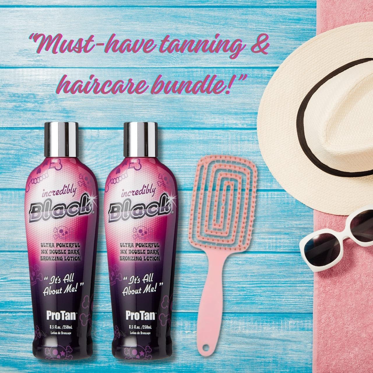 DCF Success Pro Tan Incredibly Black Ultra Powerful 10X Double Dark Bronzing Lotion with Vitamin A & E, Enriched with Shea Butter & Coconut Oil - 250ml, Pack of 2 with Detangling Hair Brush for Healthy Hair