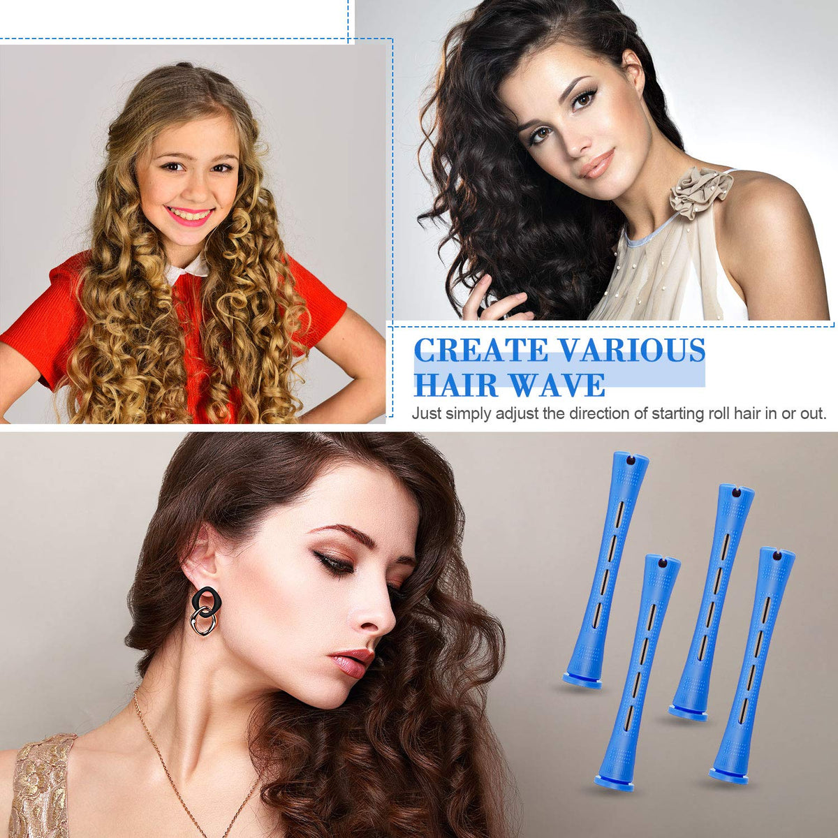 WILLBOND 36 Pieces Cold Wave Rod Hair Perm Rods Hair Rollers Perming Rods Curlers with Steel Rat Tail Comb for Hairdressing Styling (Blue, 0.35 Inch)