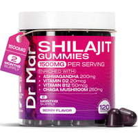 Dr Mar Premium Shilajit Gummies MAX 1500mg - 120 Gummies - 200mg Ashwagandha + 250mg Chaga Mushroom + 20mcg D2 + 50mcg B12 (2 Months Supply)