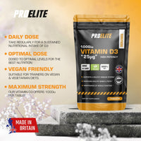 Vitamin D 1000iu (25mcg) 180 Vegan Tablets | 6 Months Supply for Maintenance of Healthy Immune System, Muscles, Bones & Teeth Vitamin D3 Cholecalciferol Made in The UK by PROELITE