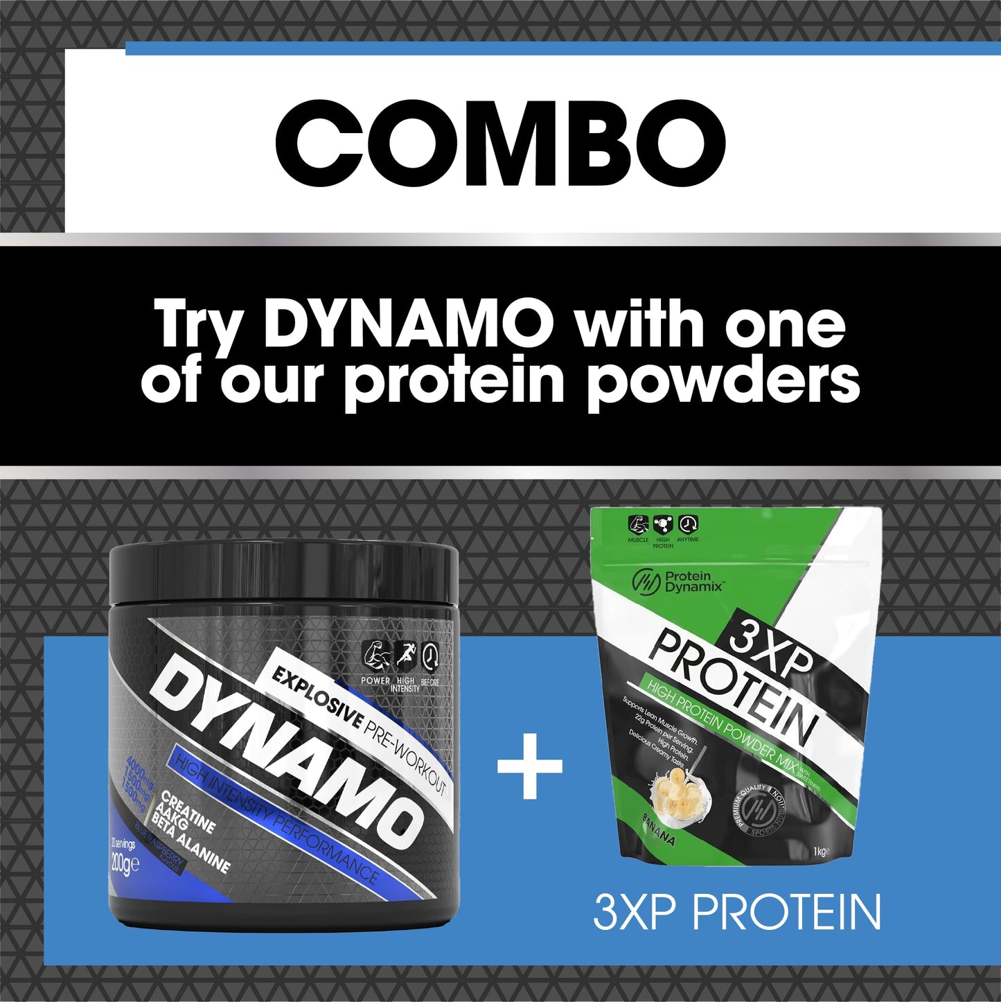 Protein Dynamix - Dynamo Pre Workout - High Intensity Performance - Blue Raspberry - 3000mg Citrulline + AAKG • 2500mg Beta Alanine • 2000mg Creatine • 250mg Caffeine • 200g
