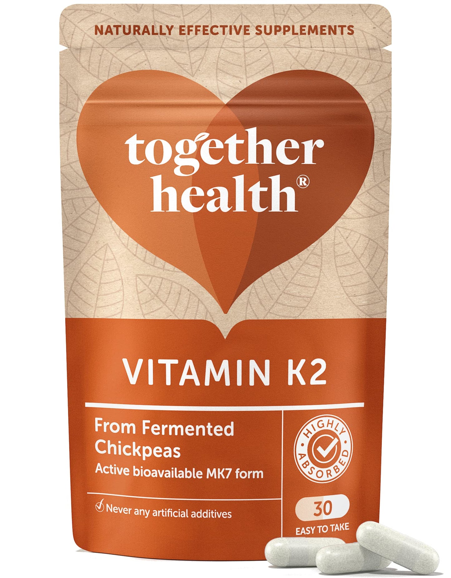 Vitamin K2 – Together Health – Vitamin K2 from Fermented Chickpeas – Highly Biologically Active MK7 Form – Vegan Friendly – Made in The UK – 90 Vegecaps