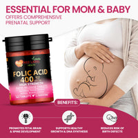 Red Label Health Folic Acid Tablets 400 mcg - 365 Vegan Vitamin B9 Tablets - 1 Year Supply - Pregnancy Care - Normal Function of Immune System & Maternal Tissue Growth During Pregnancy