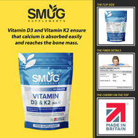 SMUG Supplements Vitamin D3 4000iu & Vitamin K2 200ug (MK-7) - 120 Vegetarian Tablets - Supports Immune System - Promotes Healthy Bones - for Men and Women - Made in Britain
