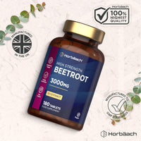 Horbäach Beetroot Tablets 3000mg | High Strength Beetroot Supplement | 180 Vegan Tablets (3 Months Supply) | Nitric Oxide | by Horbaach