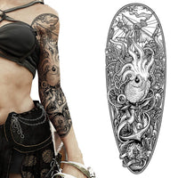Tatodays temporary tattoo full arm caribbean pirate kraken sailor stick on body art transfer for women and men cosplay halloween adult temp tattoo for arms fancy dress