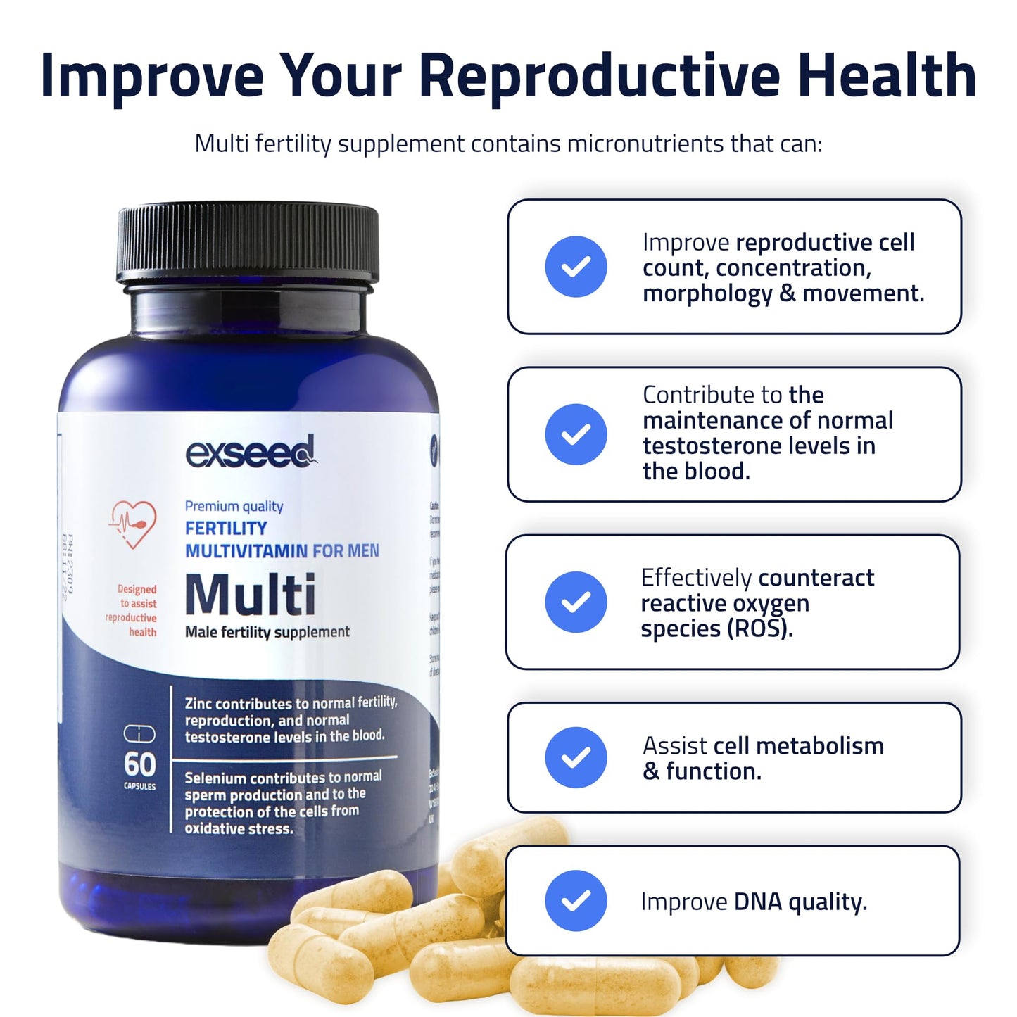 ExSeed Health - Fertility Multivitamins for Men - 3 Month Supply (x3 Bottles) - 60 Capsules per Bottle - with Vitamins, Minerals & Antioxidants - Fertility Supplements - Supports Healthy Conception