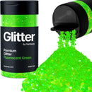 Hemway Fluorescent Green Glitter Multi-Size 120g/4.2oz Metallic Resin Craft Glitter Flake Sequins for Epoxy Tumblers Hair Face Body Eye Glitter Nail Art Festival DIY Party Decorations
