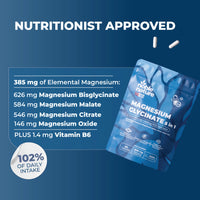 NobleNature Magnesium Glycinate 5-in-1 Complex Formulated by PhD Expert High Strength 1900mg Supplements as Bisglycinate, Malate, Citrate, Oxide & Vitamin B6-90 GMO Free Capsules, 384mg Elemental, UK Made (90)