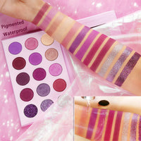 Afflano Highly Pigmented Pink Purple Eye Makeup Palette, Matte Glitter, Dark Red Violet Silver Cute Shimmer Wedding Eyeshadow Palette for Girl Women