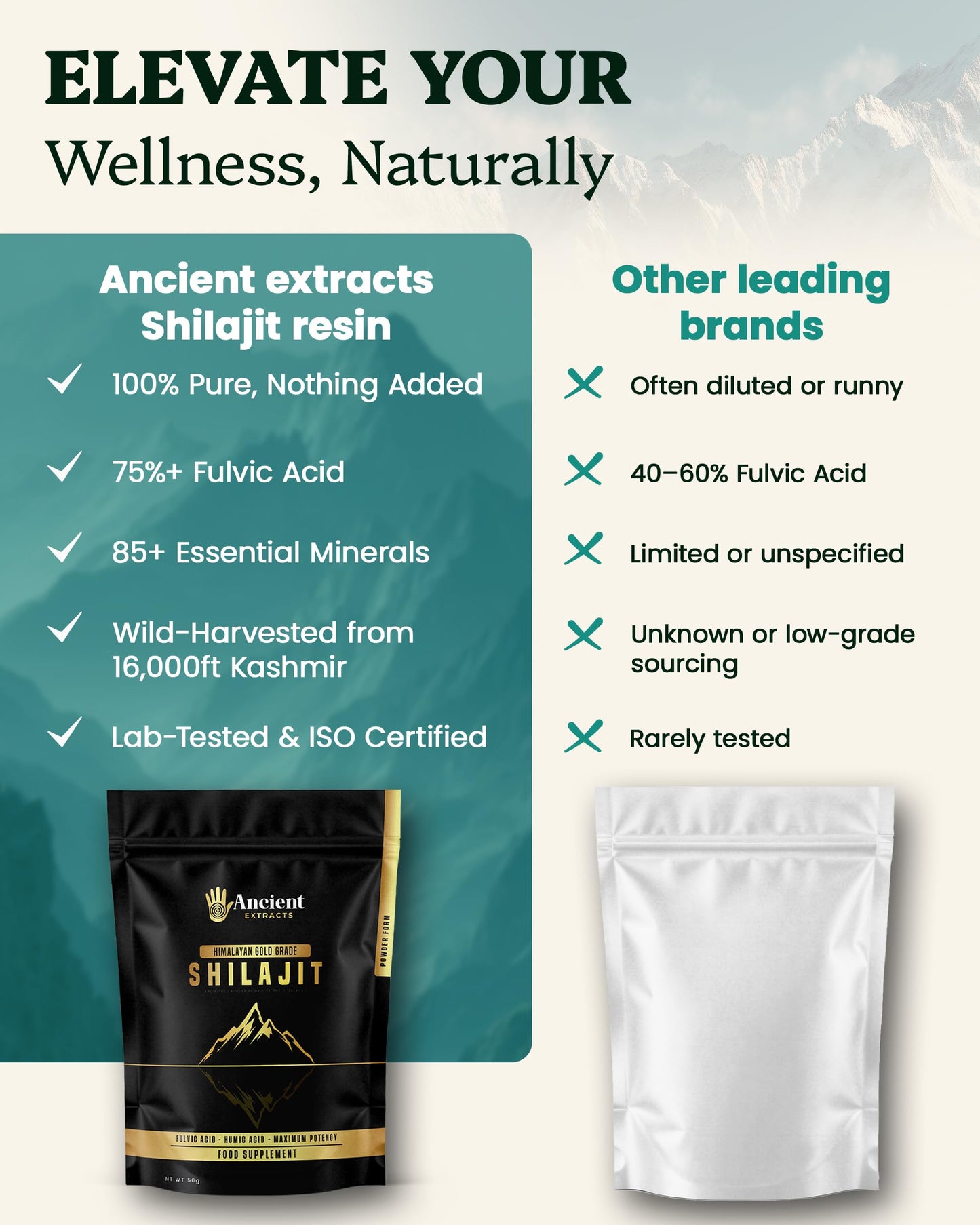 Ancient Extracts Shilajit Powder | Gold Grade – 75% Fulvic Acid | Energy, Focus, Recovery & Hormone Support | 85+ Trace Minerals | Tested for Purity & Safety | Sourced in the Kashmir Himalayas (50g)