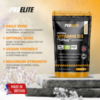 Vitamin D3 4000 iu 180 Vegan Tablets - 6 Months Supply | High Strength Vitamin D Supplement for Immune System, Bone & Muscle Support | Made in UK & Gluten Free by PROELITE
