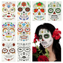 HAMOOM 8 Pack Halloween Face Temporary Tattoos Sugar Skull Floral Skeleton Web Red Roses Face Stickers Day of the Dead Make Up Stickers for Masquerade Carnival Cosplay Party
