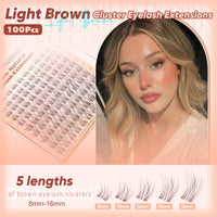 ALICROWN HAIR Brown Lash Clusters Natural Eyelash Clusters Wispy Individual Lash Extensions Brown Eyelash Extensions with Clear Bands Short DIY Eyelash Extensions at Home 100Pcs 8mm-16mm
