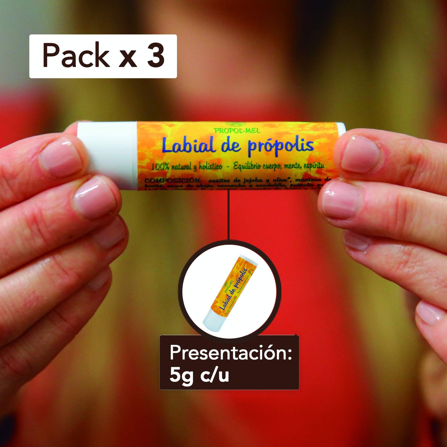 Propol-mel Pack x 3 Organic lip balm 5 g each. Lip repair that nourishes and regenerates. Moisturizing lips that prevents cracks and photoaging.