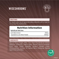 Lions Mane Gummies 60,000mg Per Bottle | High Strength Supplement from Fruit Body | Vegan Mushroom Extract | 1000mg x 60 Natural Berry Flavour Gummies | by Wiseshrooms