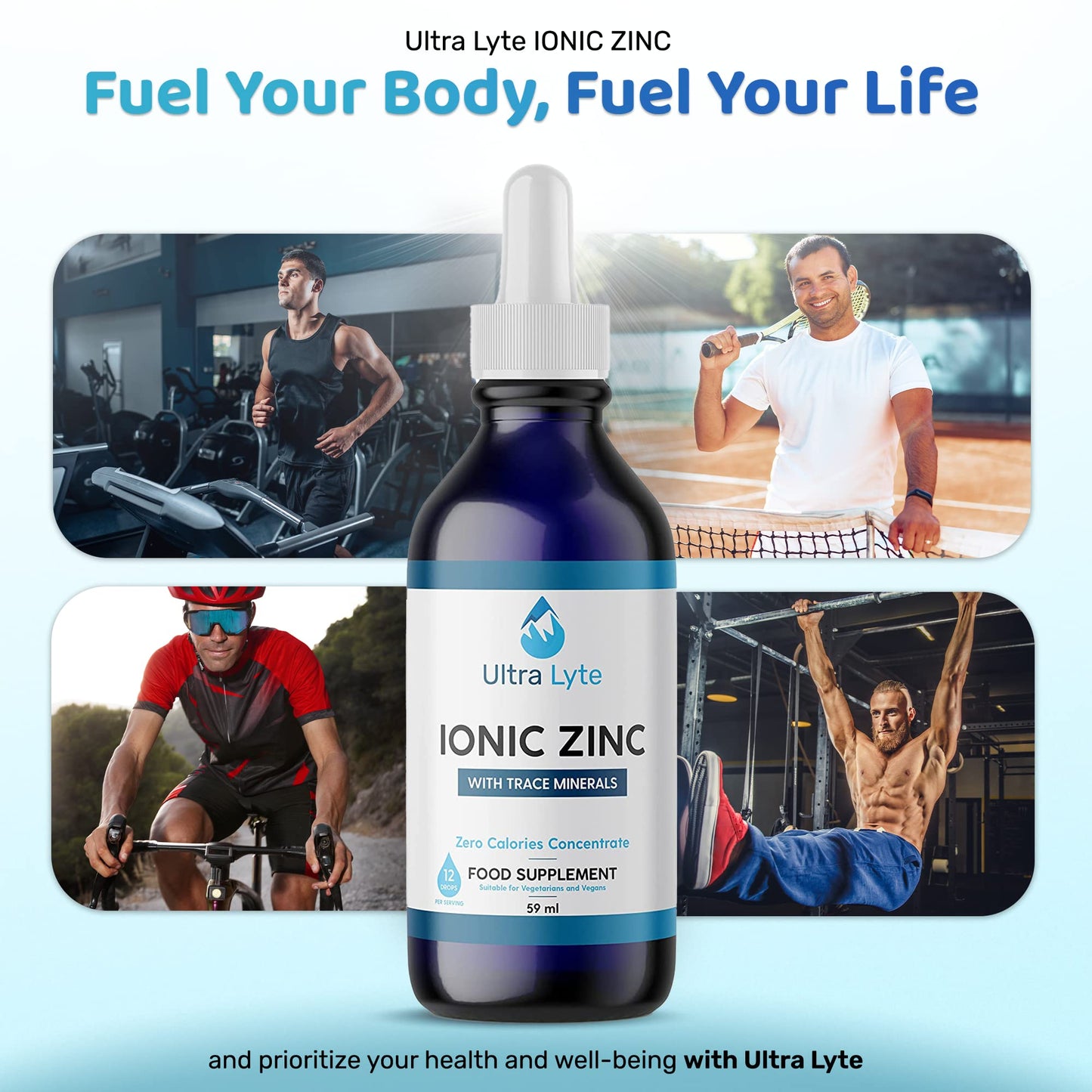 Ultra Lyte Ionic Zinc with Trace Minerals – 59ml Zinc Concentrate Food Supplement – Pure Non-GMO Vegan Friendly Formula – Supports Cognitive Performance, Muscle Growth, Immune System – Zero Calories