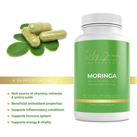Lily Green | Organic Moringa 1500mg per Serving | 90 Vegan Capsules | Rich in Vitamin C, Calcium, Iron, Potassium & Antioxidants | No Artificial Additives | Made in UK