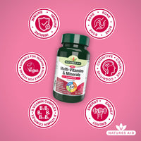 Natures Aid Multivitamins & Minerals – One-a-Day High Potency Daily Multi-Vitamin Supplement inc. B12 & Zinc – Supports Energy, Bones, Immunity, Hair, Nails – Vegan, Non-GMO, Gluten-Free – 90 Tablets