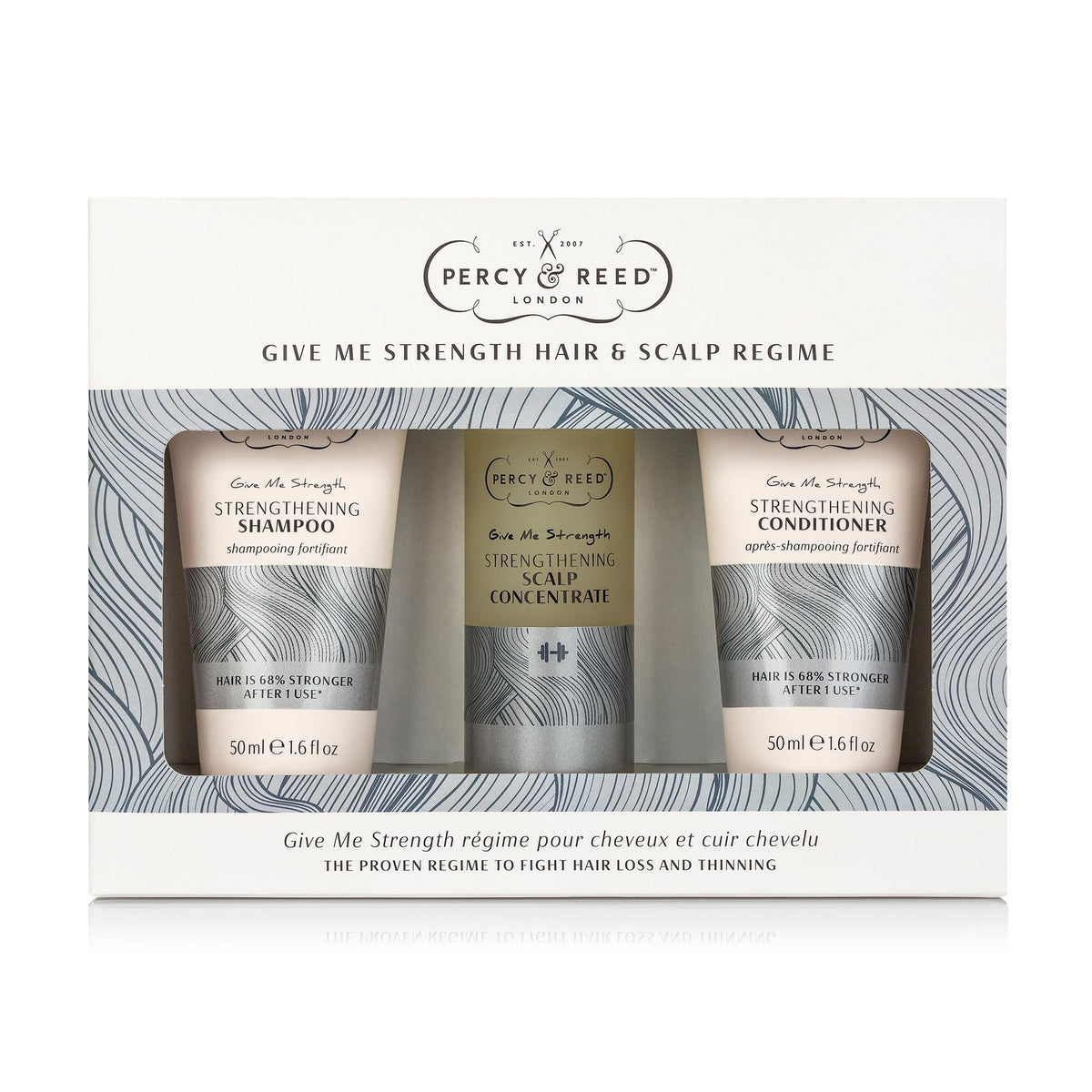 Percy & Reed Hair & Scalp Regime, Strengthening Shampoo, Conditioner and Scalp Concentrate 50ml Each, Perfect Bundle for Dry Damaged Fragile Strands, Includes Hair Growth Serum, Reduces Breakage
