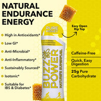 Buzz Power Honey Energy Gels for Running with 25g Carbohydrate (10 Pack) - Natural Running Gels with Performance Electrolytes, Glucose & Fructose for Endurance Athletes and Outdoor Activities