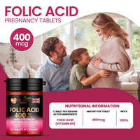 Red Label Health Folic Acid Tablets 400 mcg - 365 Vegan Vitamin B9 Tablets - 1 Year Supply - Pregnancy Care - Normal Function of Immune System & Maternal Tissue Growth During Pregnancy