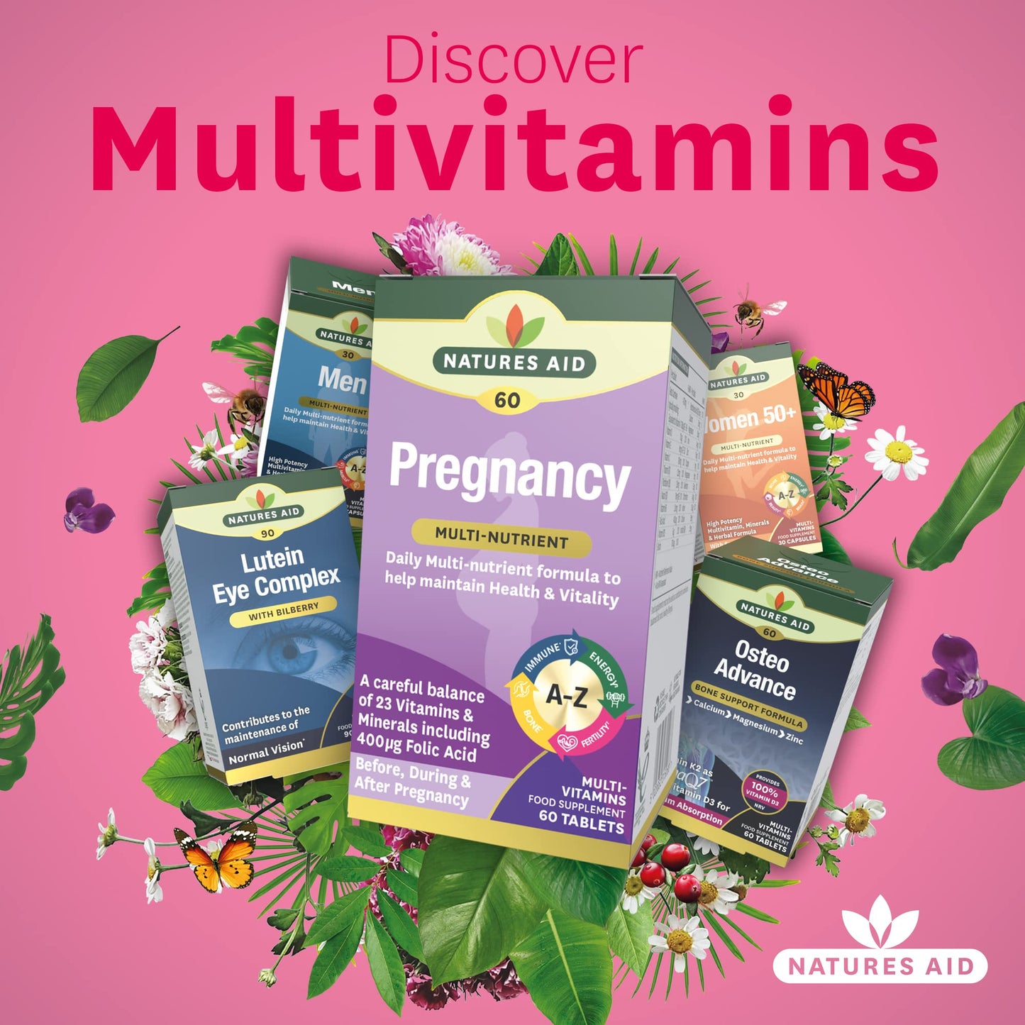 Natures Aid Pregnancy Multi-Vitamins and Minerals Tablets (23 Essential Vitamins and Minerals, 60 Tablets, Before, During and After Pregnancy, Vegan Society Approved, Made in the UK)