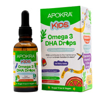 Apokra APOKRA Kids Omega 3 Vegan DHA Drops | Liquid Algae Oil Omega-3 for Children | Plant-Based Fish Oil Supplements Alternative | No Fishy Taste, Sugar & Preservative Free | Natural Orange Flavour | 50ml