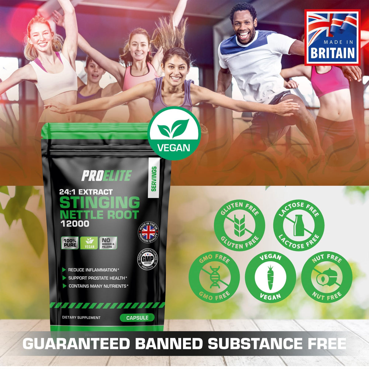 Stinging Nettle Root | 30 Capsules Vegan - 24:1 Extract 12,000mg Nettle Root per Capsule | High Strength Stinging Nettle Alternative to Powder NO Fillers & Binders | Made in UK by PROELITE