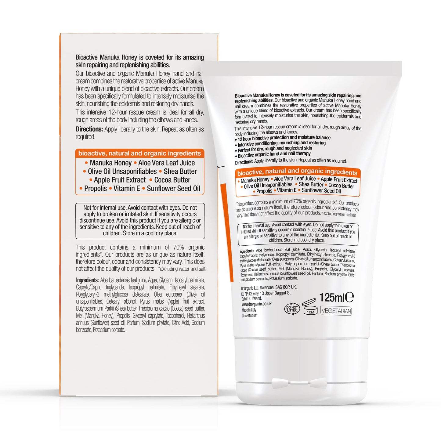 DR ORGANIC Manuka Honey Hand & Nail Cream, 125 ml