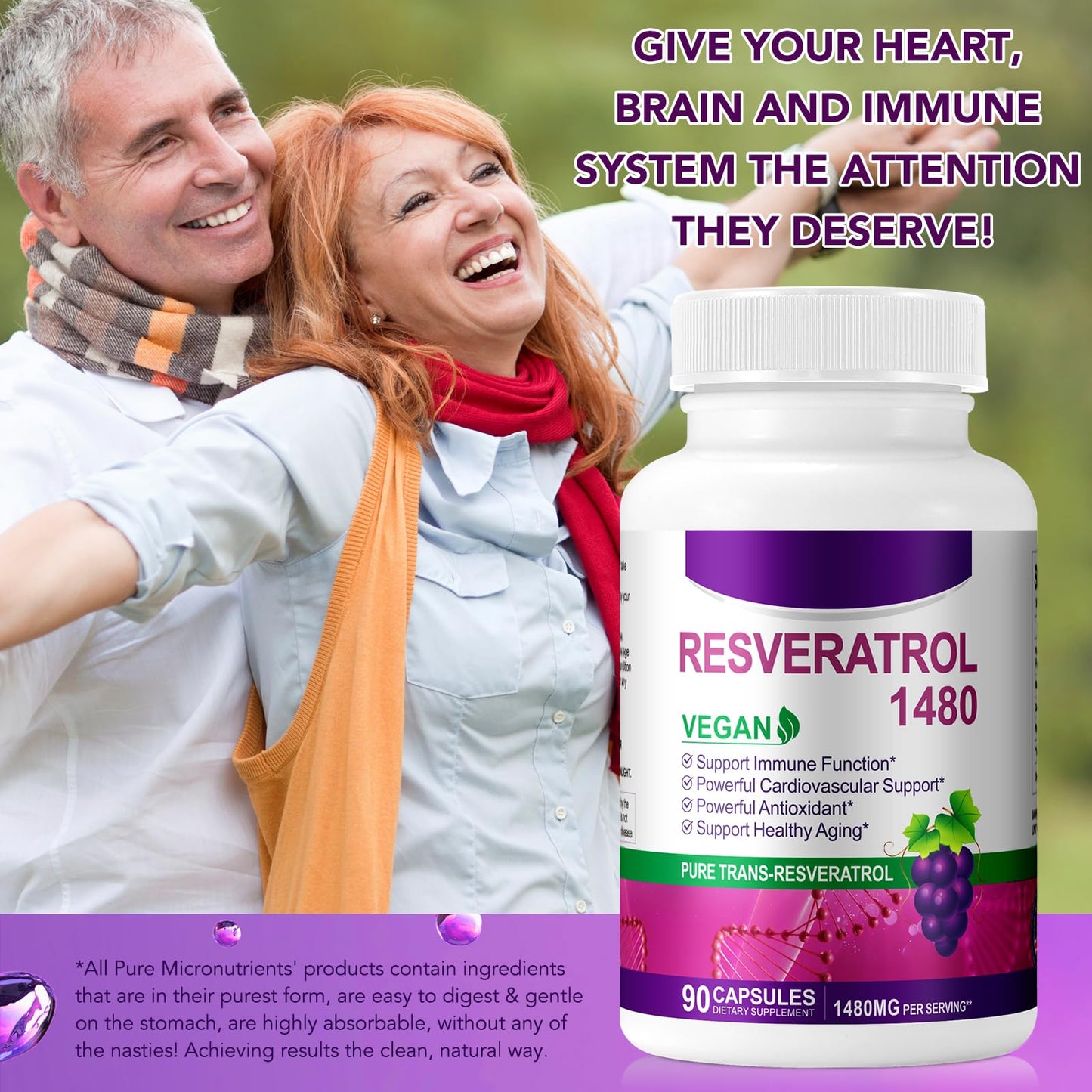 FSLHCY Resveratrol Supplement 1480mg, 90 Capsules High-Potency Trans-Resveratrol Supplement for Heart, Skin, and Anti-Aging Antioxidant